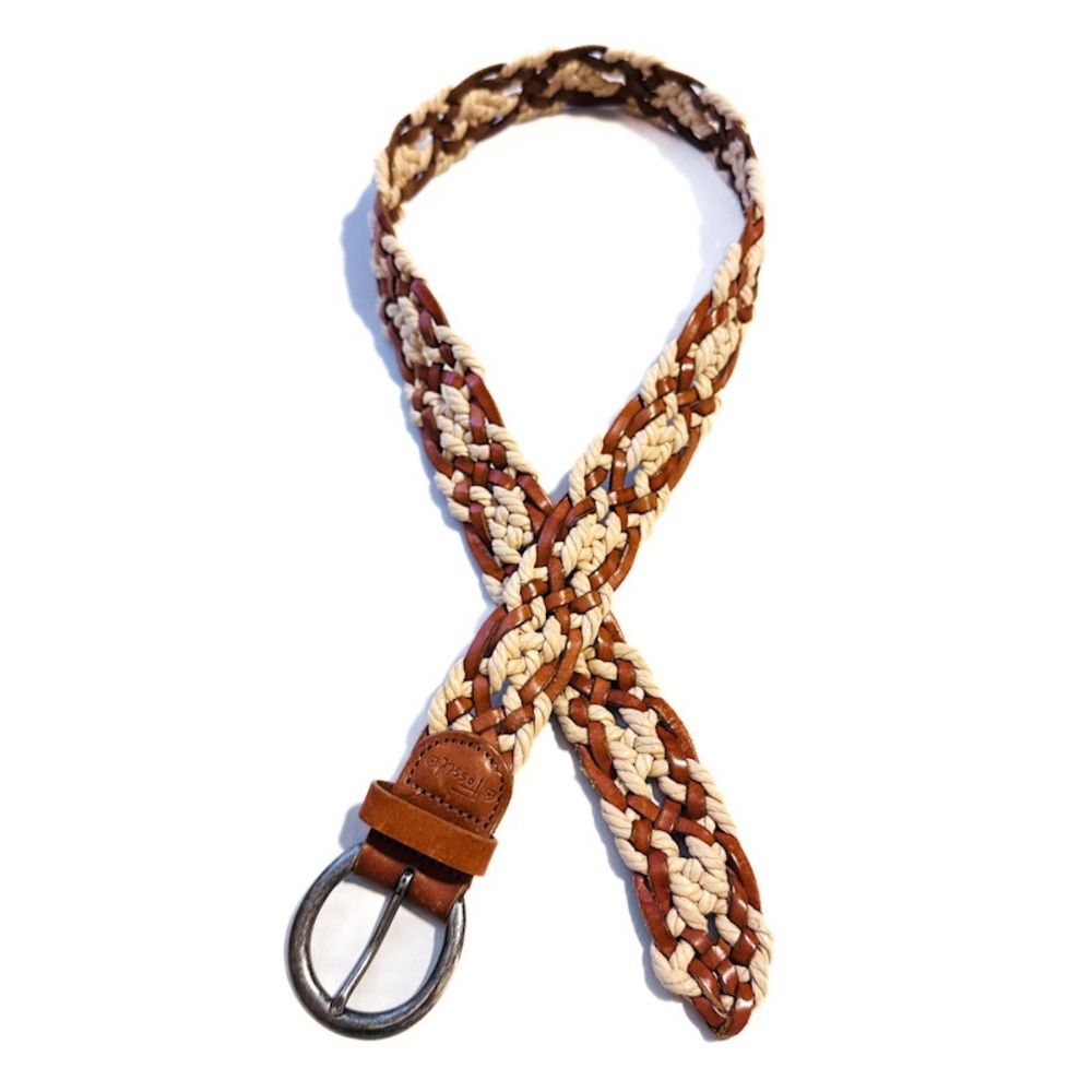 Fossil Braided Woven Brown Natural Cream Women's Belt